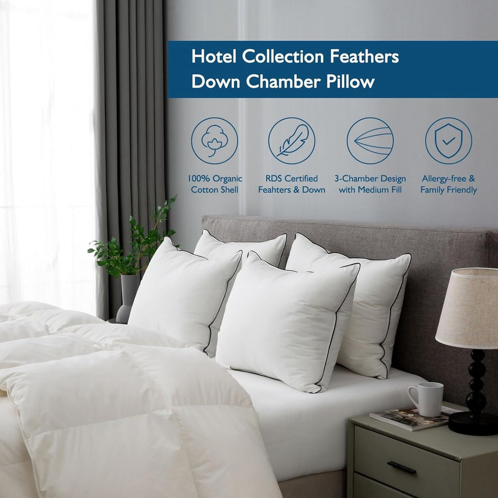 Ergonomic Memory Foam Hypoallergenic 3‑Chamber Goose Feather Down Core Bed Pillows, Standard Size Set of 2, With Microfiber Surround, Soft-... - Decorative Throw Pillow Cushion for Sofa & Bed Detail