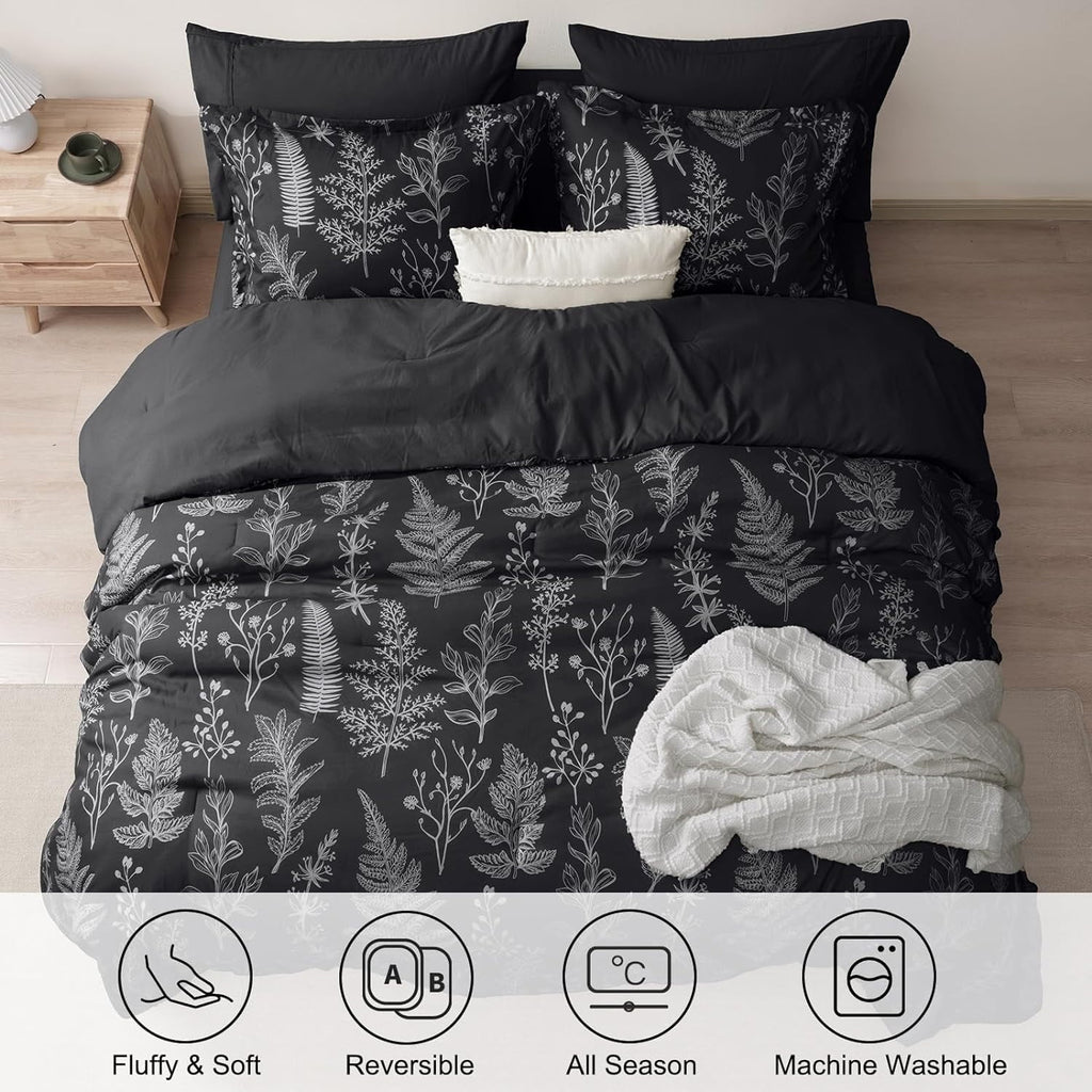 Luxurious Quilted 3 Pieces Printed Comforter Set Queen Size, Lightweight Botanical Floral Bed in a Bag, Ultra Soft Bedding Set with 1 R... - All-Season Down Alternative Comforter Insert Detail
