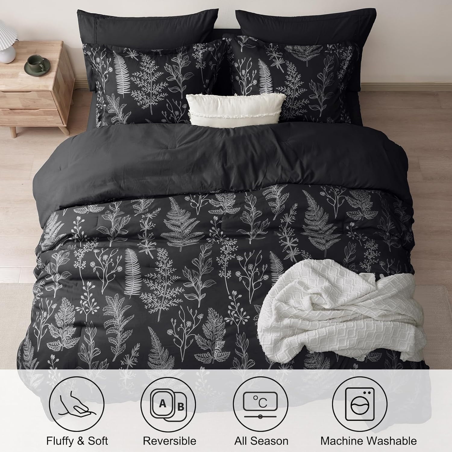 Luxurious Quilted 3 Pieces Printed Comforter Set Queen Size, Lightweight Botanical Floral Bed in a Bag, Ultra Soft Bedding Set with 1 R... - All-Season Down Alternative Comforter Insert Detail