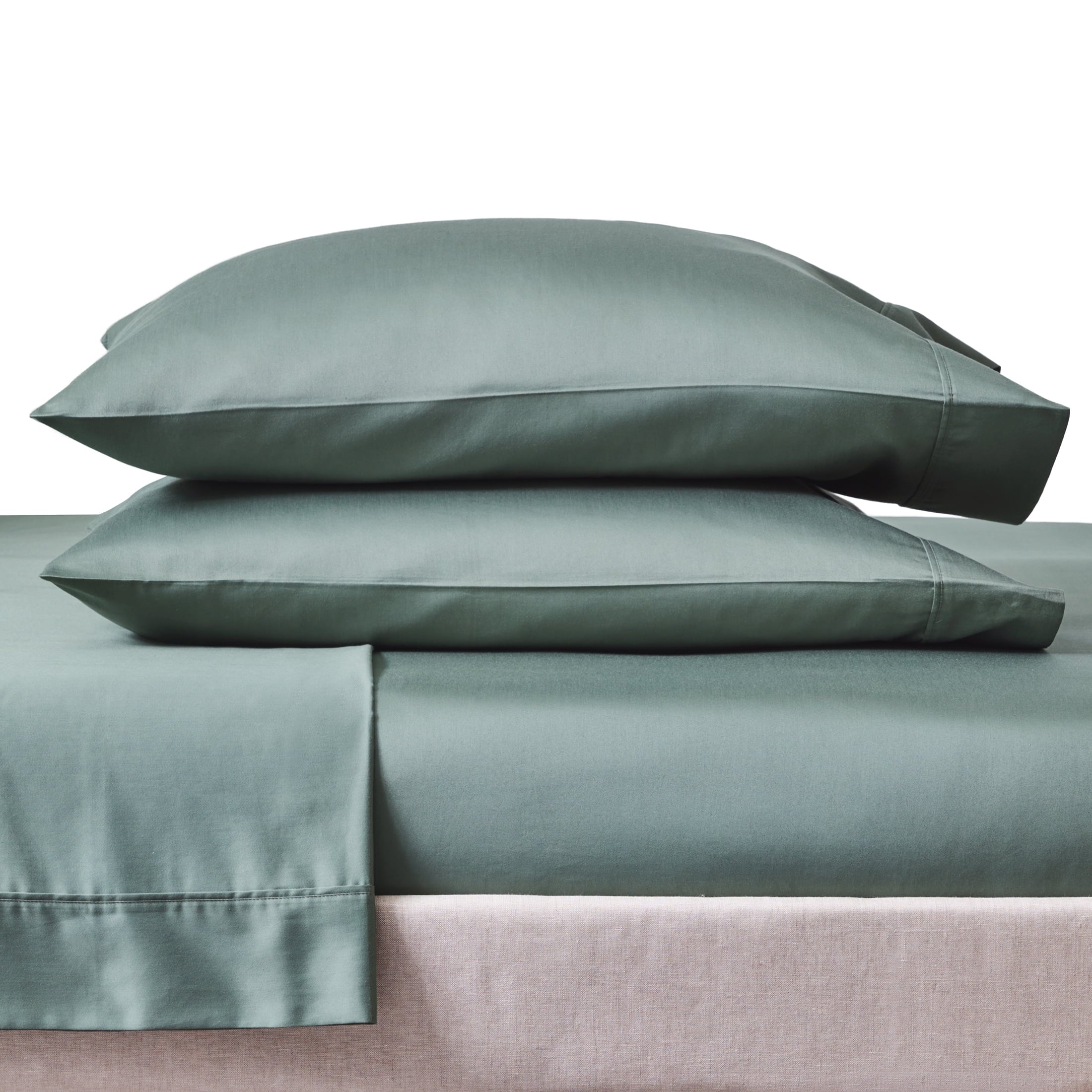 Cooling Sateen 4-Piece 300 Thread Count Green Ash Cotton Sateen Bed Sheet Set, Cali King - Premium Ultra-Soft Pillowcase Pair for Sleeping Detail