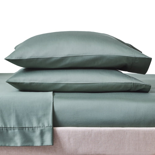 Cooling Sateen 4-Piece 300 Thread Count Green Ash Cotton Sateen Bed Sheet Set, Cali King - Premium Ultra-Soft Pillowcase Pair for Sleeping Detail