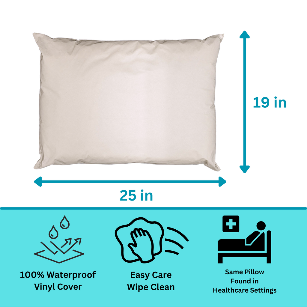 Decorative Plump 2 Pack Vinyl Covered Medical Bed Pillows 19 in x 25 in | Wipeable Easy Clean | Fluid Stain Resistant - Decorative Throw Pillow Cushion for Sofa & Bed Detail