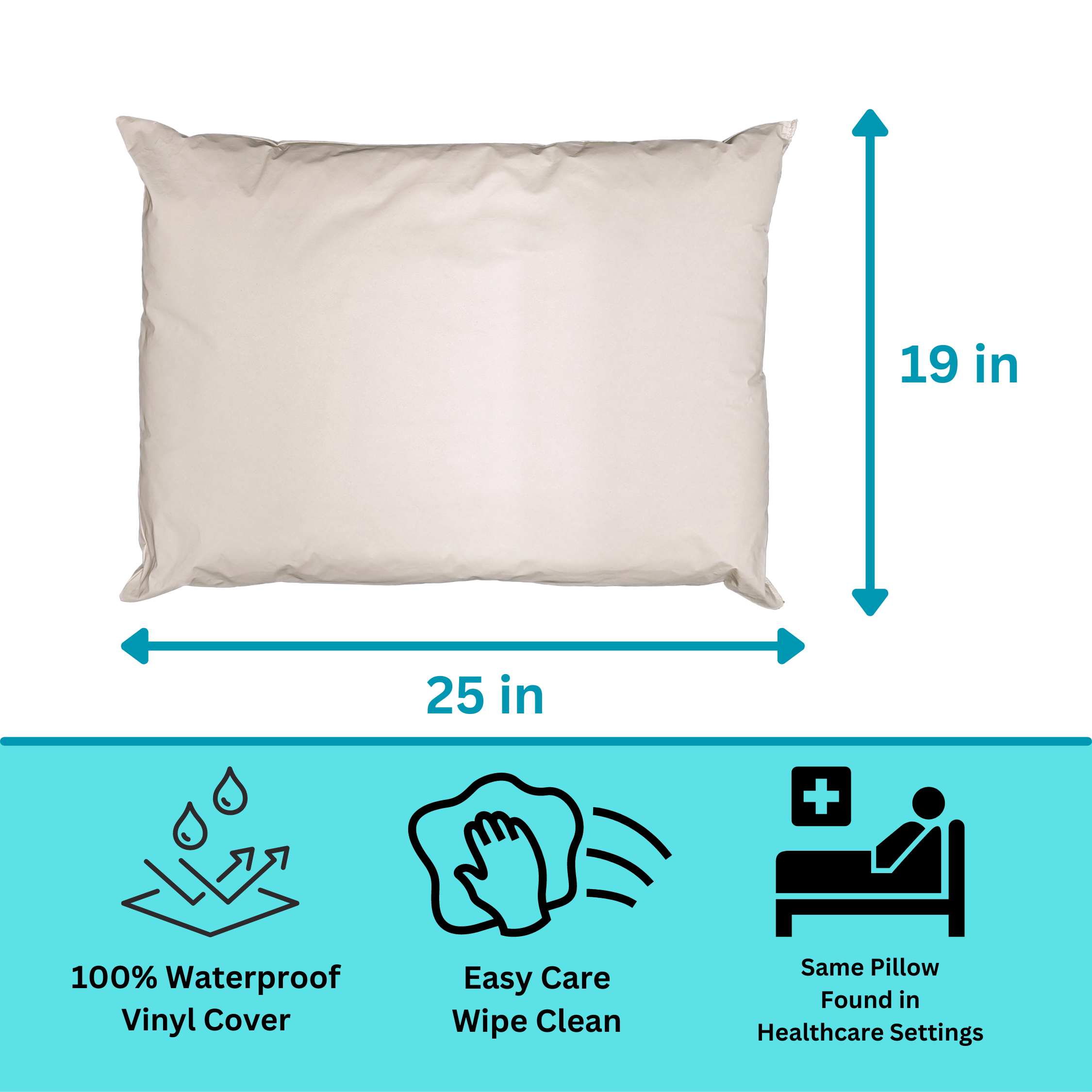 Decorative Plump 2 Pack Vinyl Covered Medical Bed Pillows 19 in x 25 in | Wipeable Easy Clean | Fluid Stain Resistant - Decorative Throw Pillow Cushion for Sofa & Bed Detail