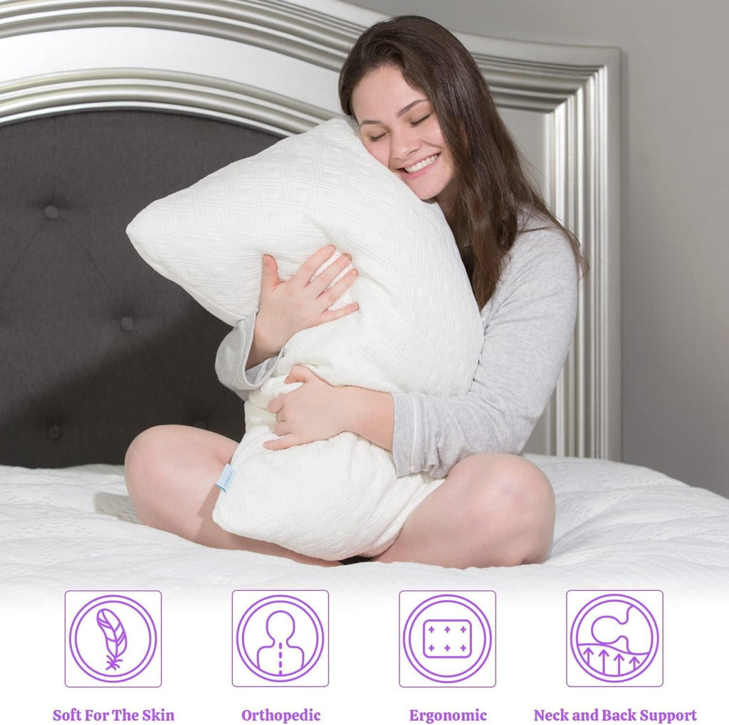 Ergonomic Memory Foam King Size Bamboo Pillow, Memory Foam Bed Pillows with Washable Pillowcases, King - Decorative Throw Pillow Cushion for Sofa & Bed Detail