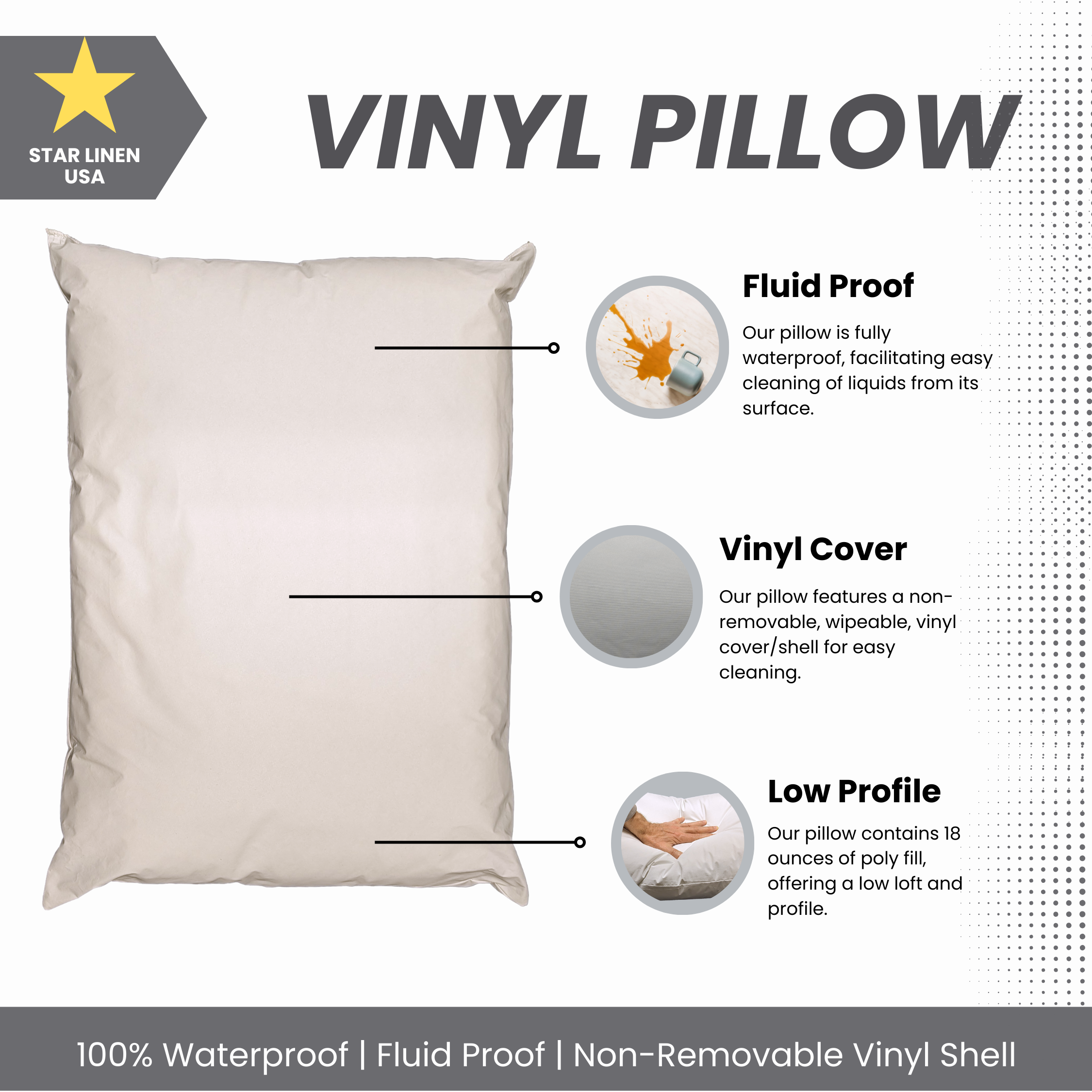 Decorative Plump 2 Pack Vinyl Covered Medical Bed Pillows 19 in x 25 in | Wipeable Easy Clean | Fluid Stain Resistant - Decorative Throw Pillow Cushion for Sofa & Bed Detail
