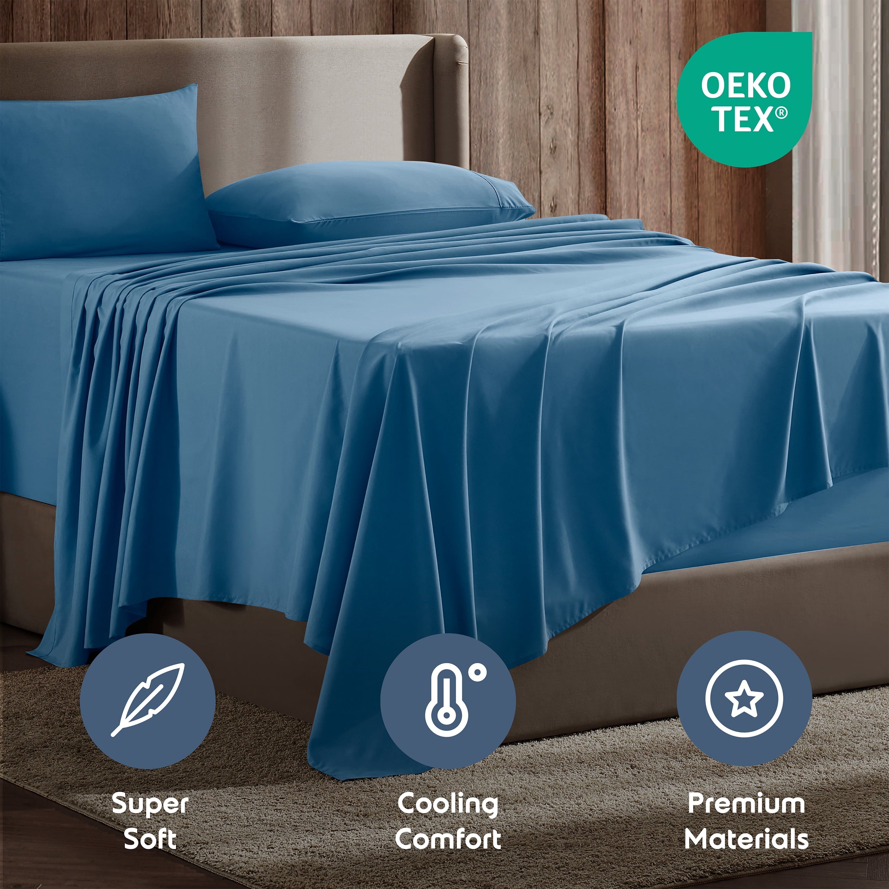 Ultra-Soft Split King Sheet Sets, Deep Pocket 5 Piece, Luxury Soft Microfiber Bed Sheet Sets, BLUE HEAVEN - Premium Ultra-Soft Pillowcase Pair for Sleeping Detail