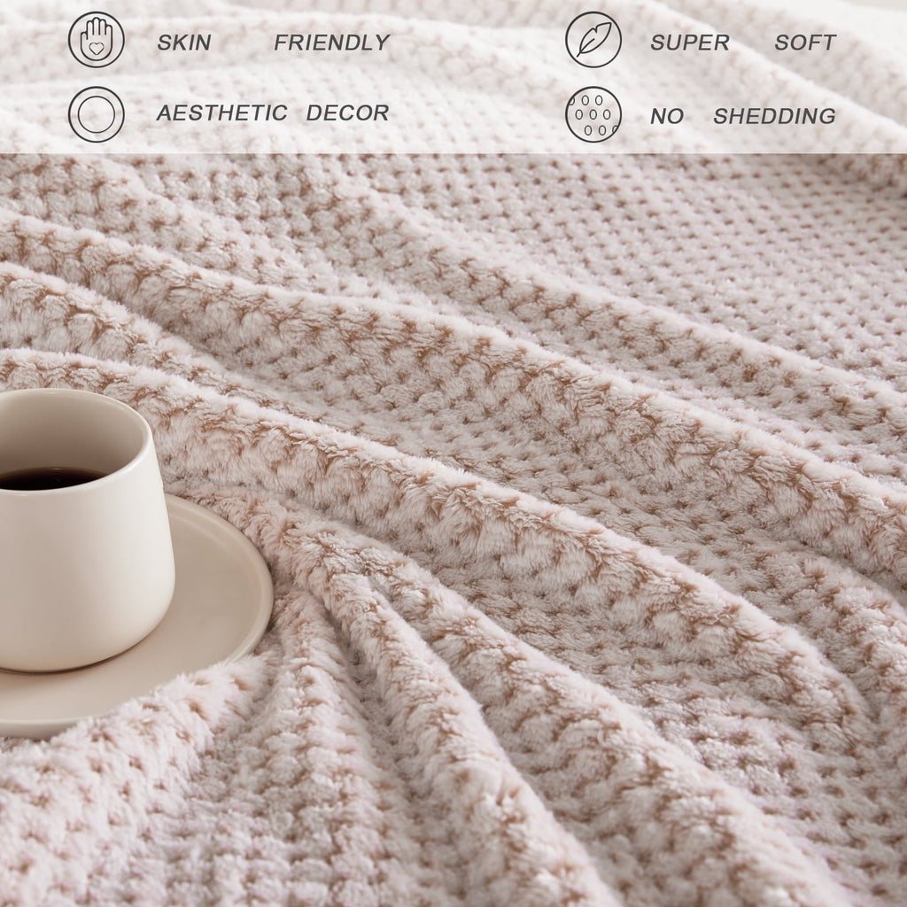 Decorative Knitted Waffle Textured Mixed Camel Fleece Blanket, Super Soft and Warm 50"x70" Throw Blanket for Couch, Cozy, Fuzzy and Ligh... - Lightweight Plush Warm Blanket for All Seasons Detail