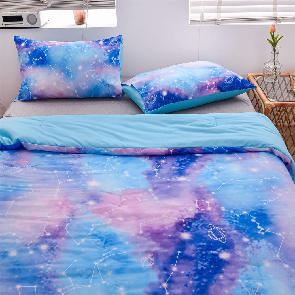Hypoallergenic Cloud Tie Dye Constellation Ombre Comforter Set Twin Gradient Galaxy Bedding Set Blue Purple - Hypoallergenic Ultra-Fluffy Quilt for Winter Detail
