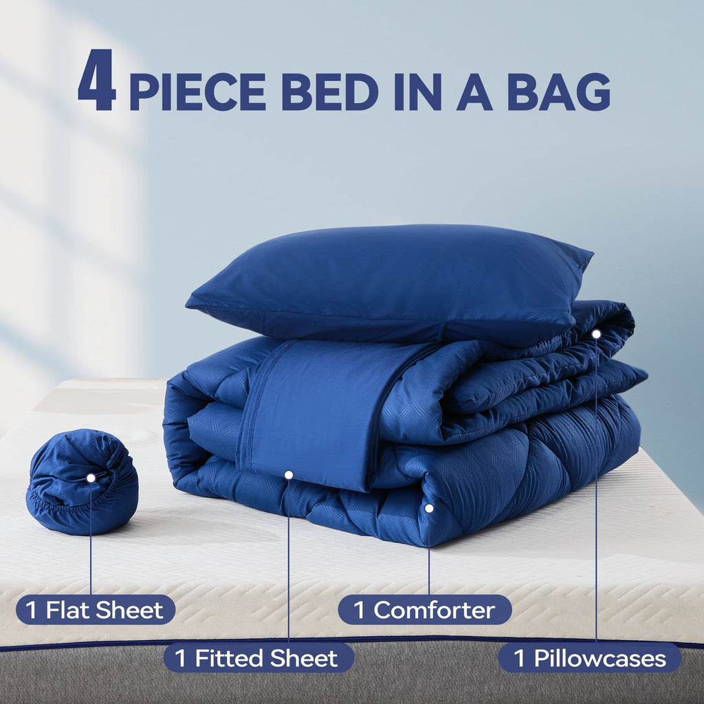 Hypoallergenic Cloud Full Comforter Set 4 Pieces,Comforter Set,Bed in a Bag, Bedding Set with Comforter,Fitted Sheet,Flat Sheet,Pillowcase... - Hypoallergenic Ultra-Fluffy Quilt for Winter Detail