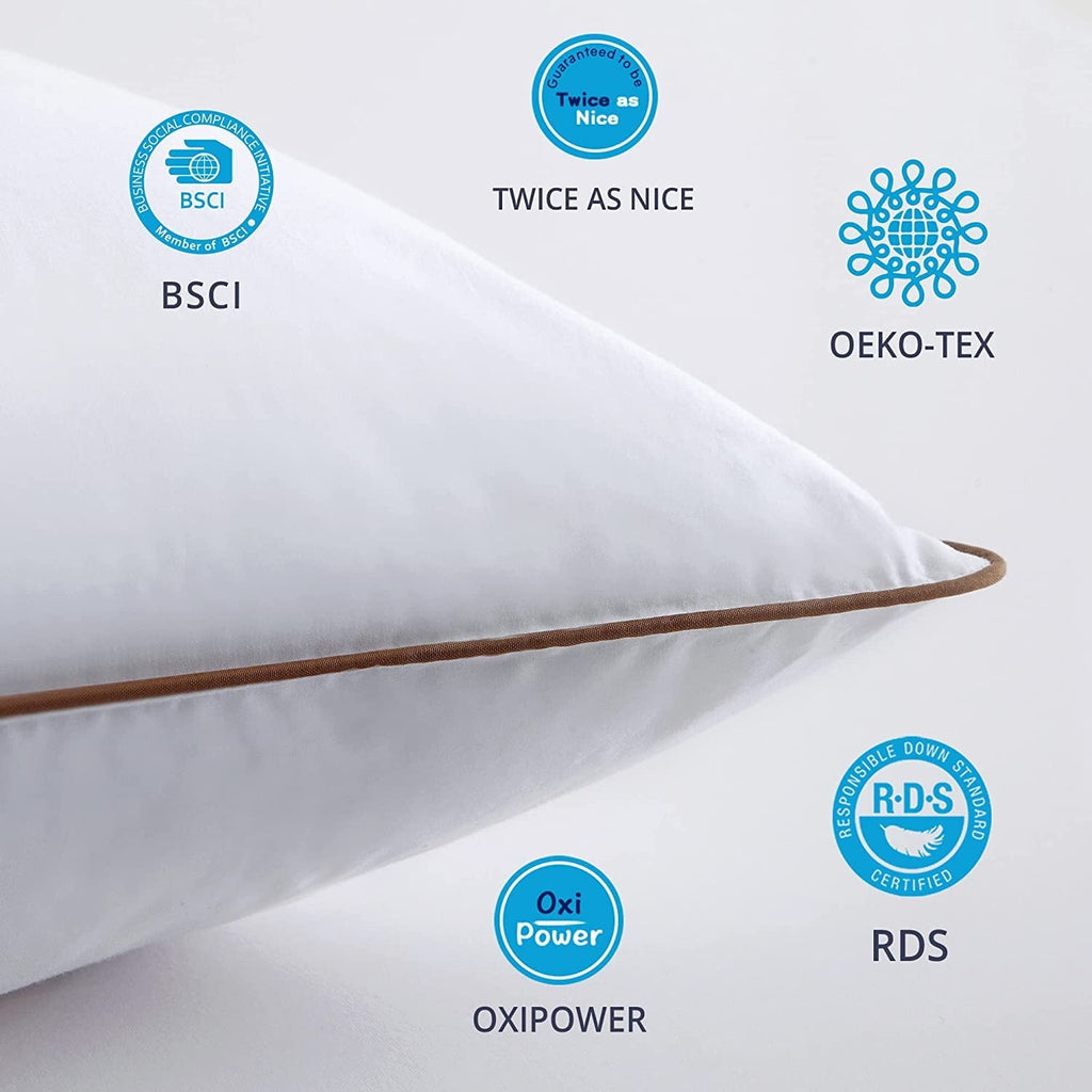 Decorative Plump Down Feather Pillows for Bed 20 x 30 Inches Queen Size Set of 2, Medium Firm Luxury Cooling Hotel Collection Feather ... - Hotel Quality Plush Sleeping Pillows Detail