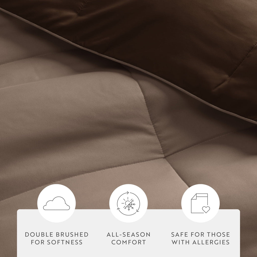 All-Season All Season Reversible Comforter Set Breathable Cool in Taupe & Chocolate Brown Full/Queen Size Bedding - Hypoallergenic Ultra-Fluffy Quilt for Winter Detail