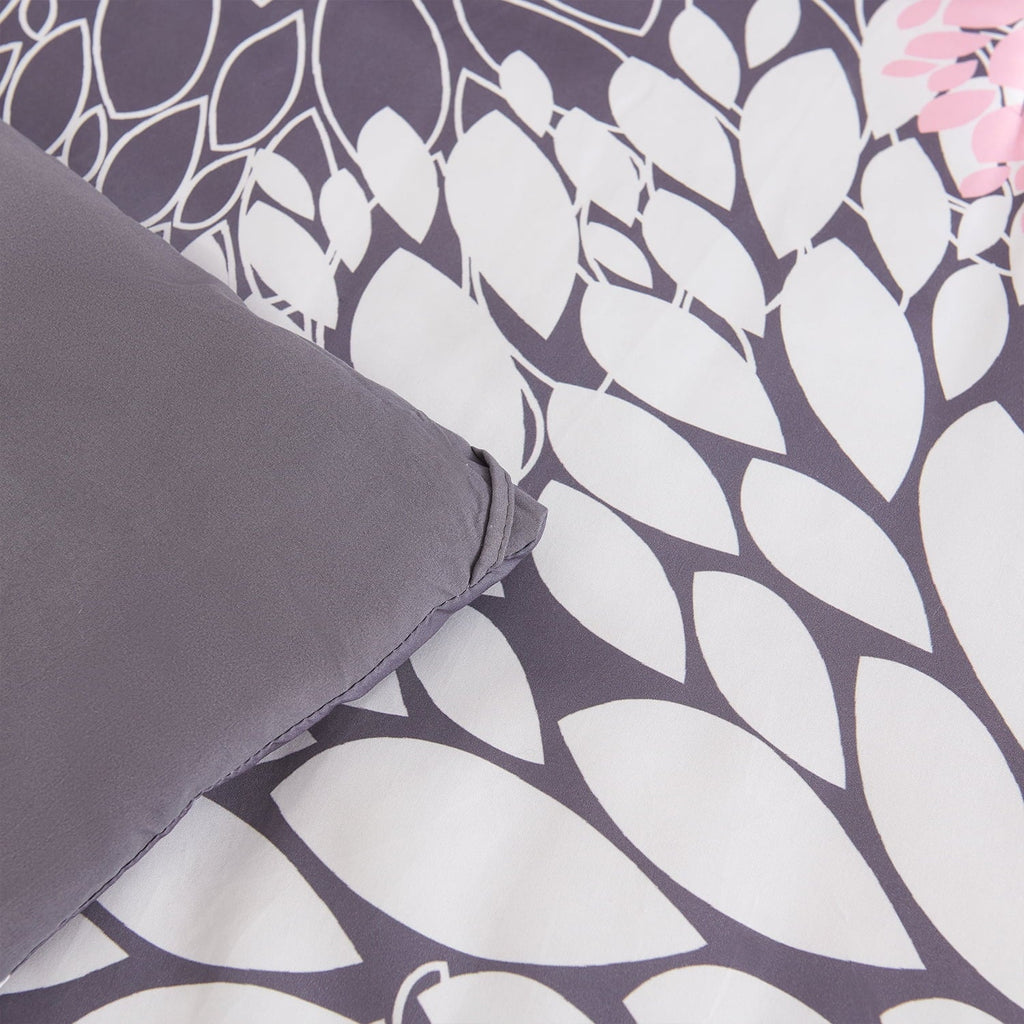 Fluffy Down Alternative 2 Pieces Pink Floral Comforter Set Twin Size, Botanical Bedding Sets with Cute Flowers Printing for Teen Girls - Luxurious Quilted Duvet Cover Set Detail