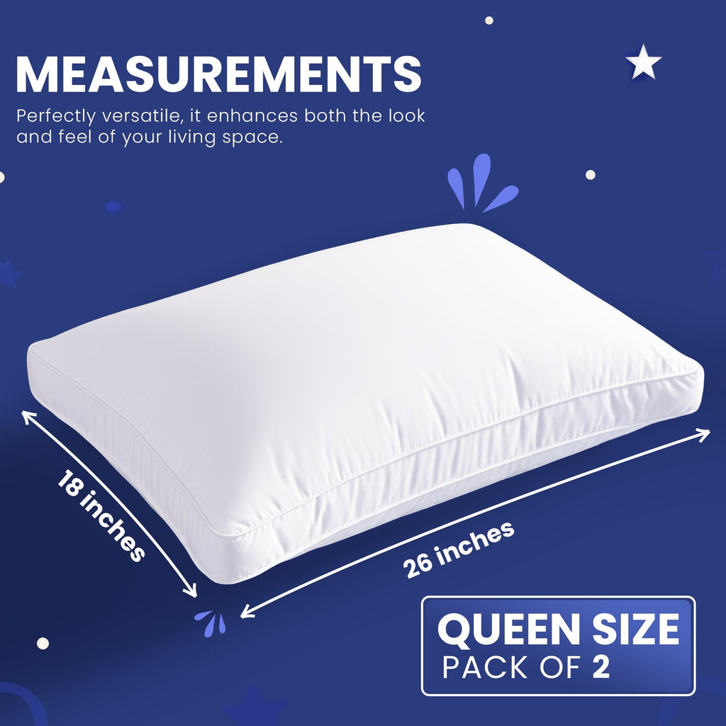 Hotel Collection Queen Bed Pillow, 26"L x 18" W, Set of 2, Soft and High-Quality, Gusseted Pillow for All Sleep Positions (White) - Ergonomic Memory Foam Pillow for Neck Pain Support Detail