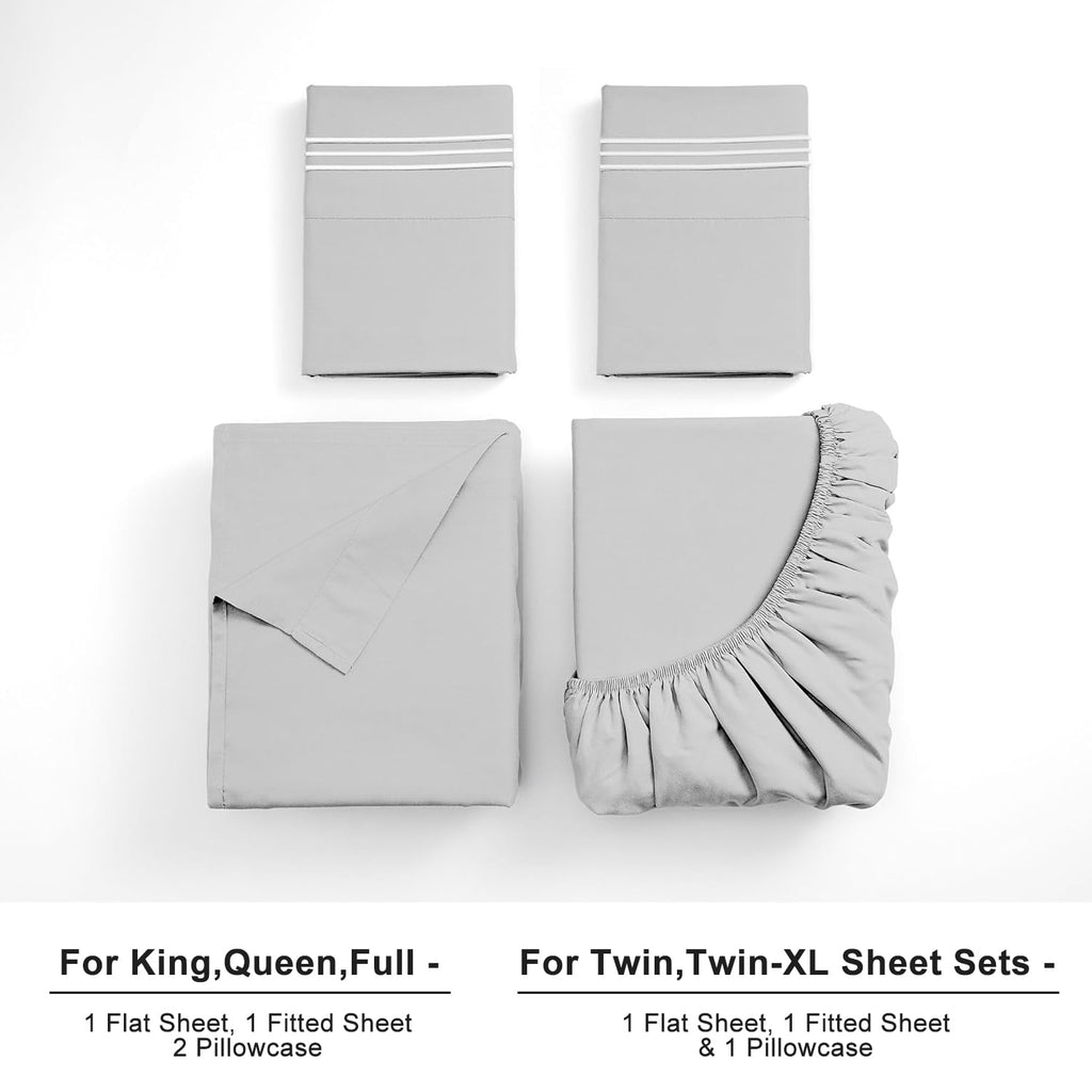 Wrinkle-Resistant Twin Bed Sheet Set 3 Piece, Hotel Luxury Super Soft 1800 Series Microfiber Bed Sheets Set, Wrinkle Free Breathable, U... - Premium Ultra-Soft Pillowcase Pair for Sleeping Detail