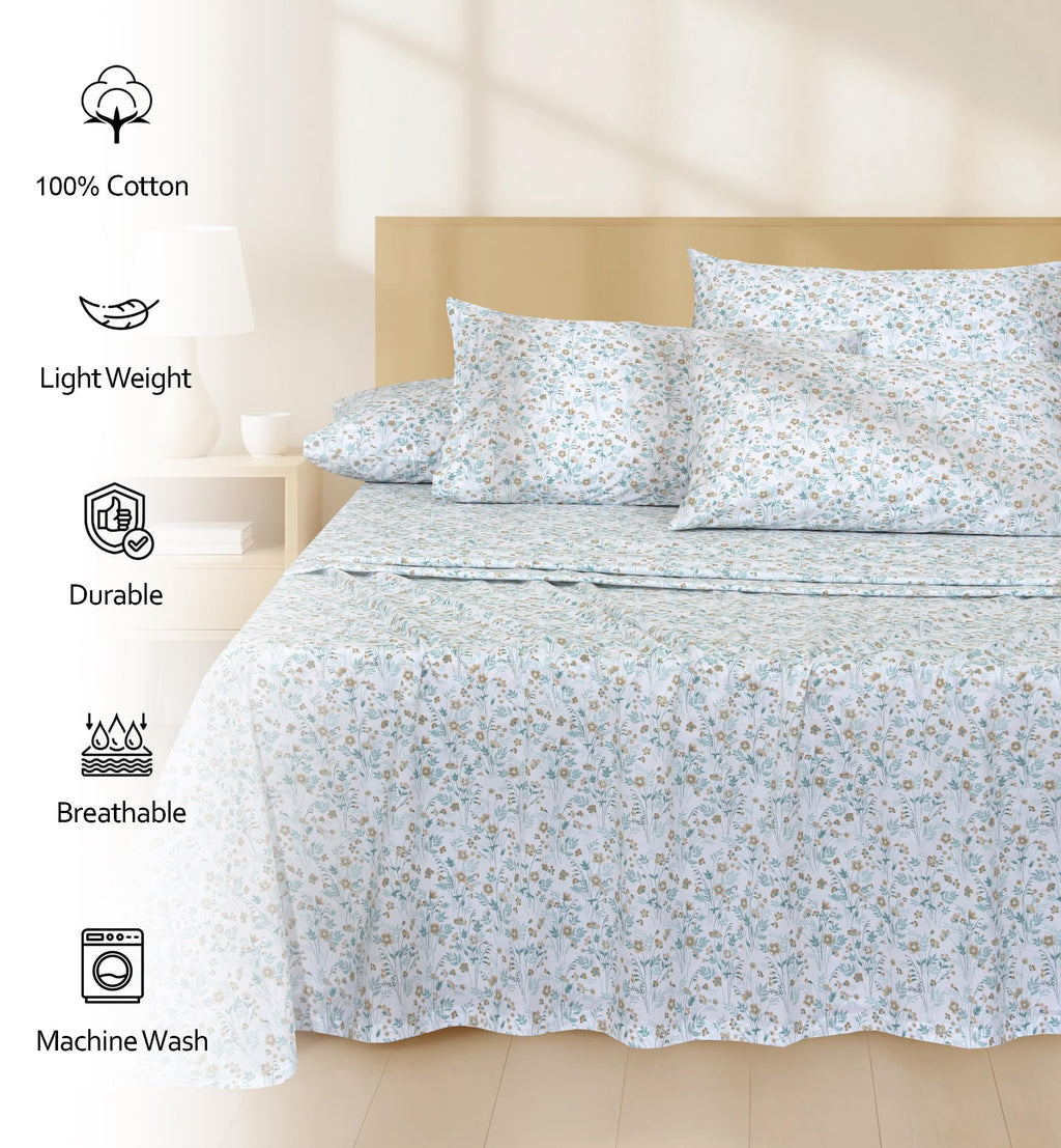 Ultra-Soft 6 Pcs Cotton Sheets - 100% Natural Cotton Soft, Lightweight & Breathable Crispy Percale Bed Sheets, King Size Sheets ... - Breathable Egyptian Cotton Flat & Fitted Sheets Detail