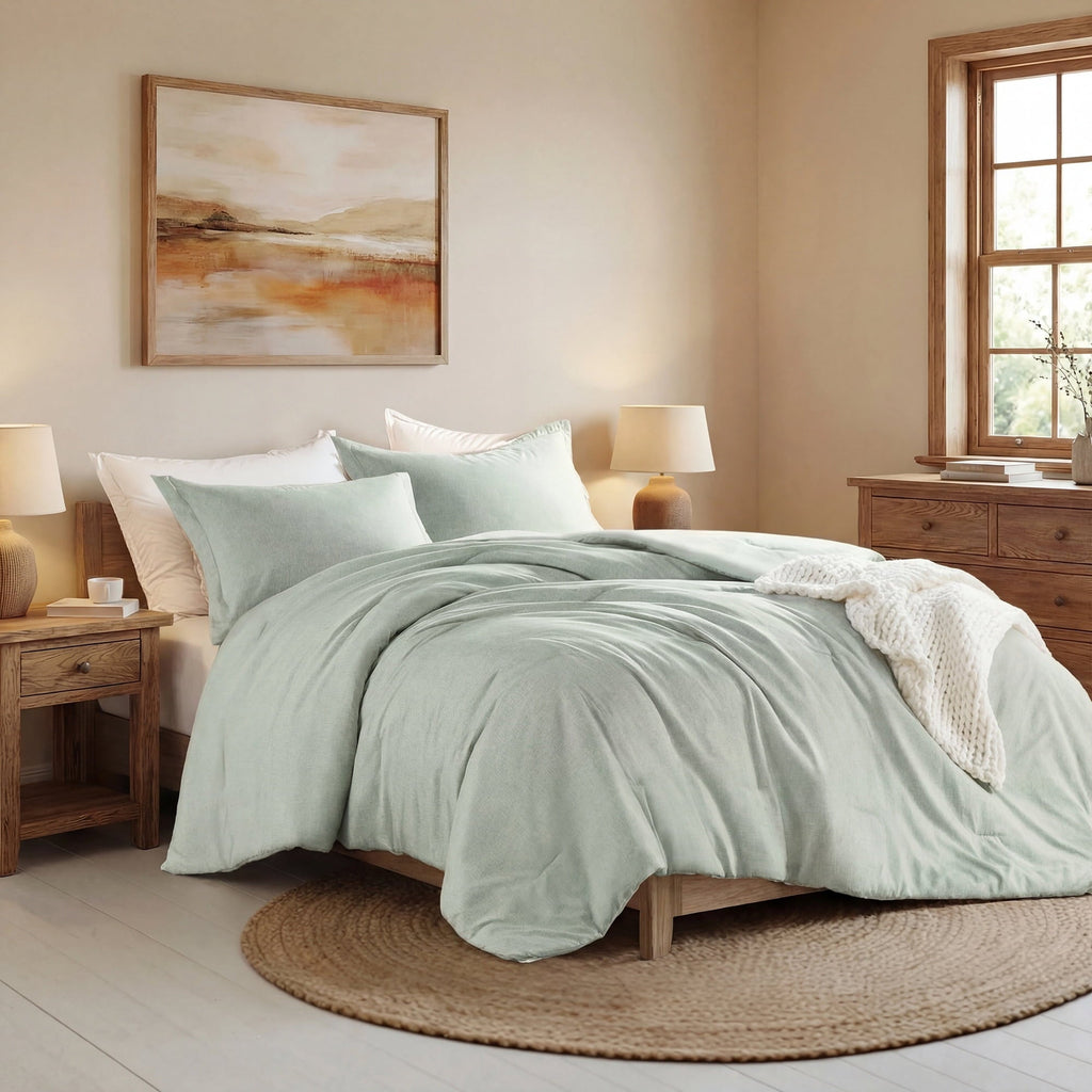 Luxurious Quilted Full/Queen Comforter Sets, Reversible 3 Piece Extra Soft Bedding Set, Chambray Print Sage Green Comforter Bed Set wit... - All-Season Down Alternative Comforter Insert Detail