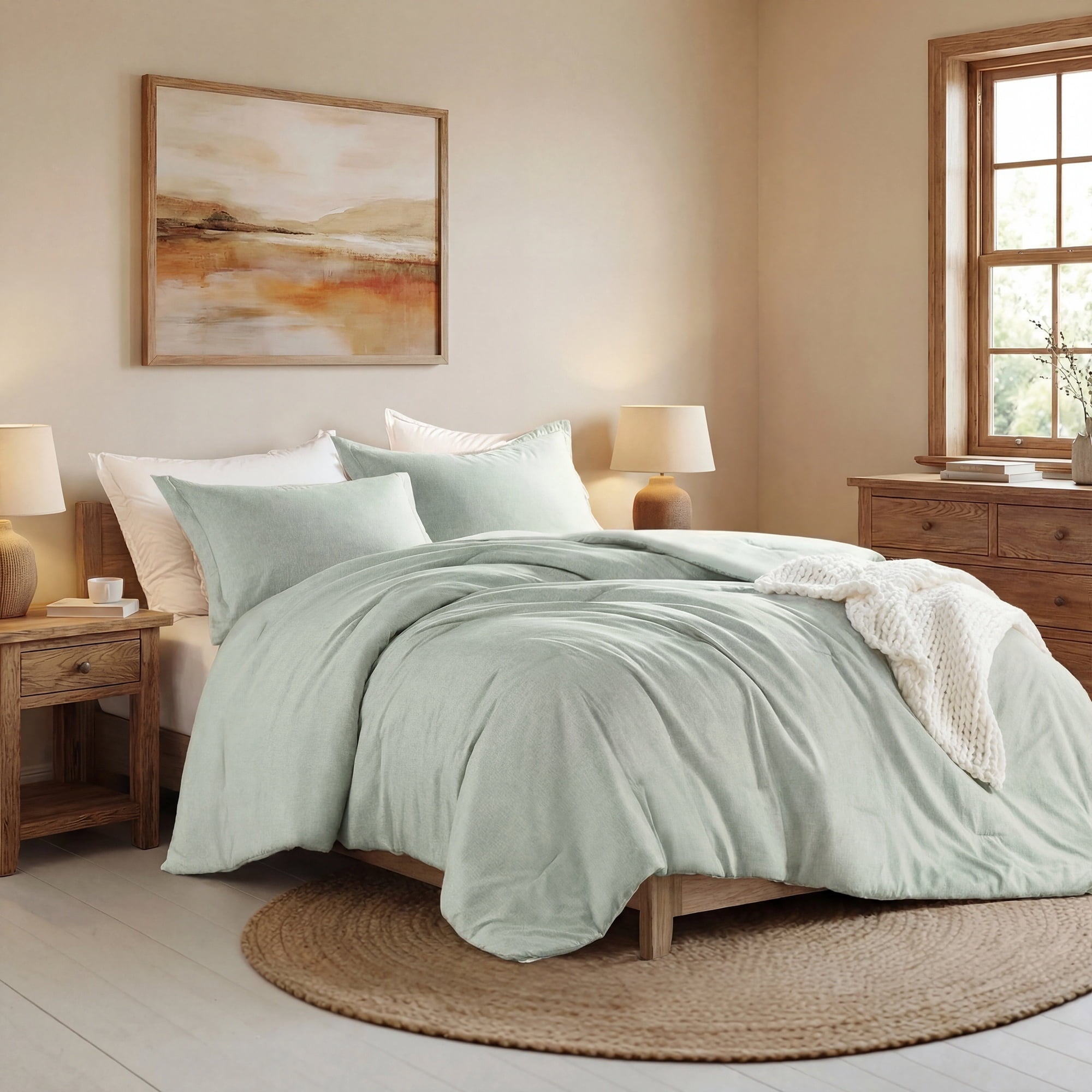 Luxurious Quilted Full/Queen Comforter Sets, Reversible 3 Piece Extra Soft Bedding Set, Chambray Print Sage Green Comforter Bed Set wit... - All-Season Down Alternative Comforter Insert Detail