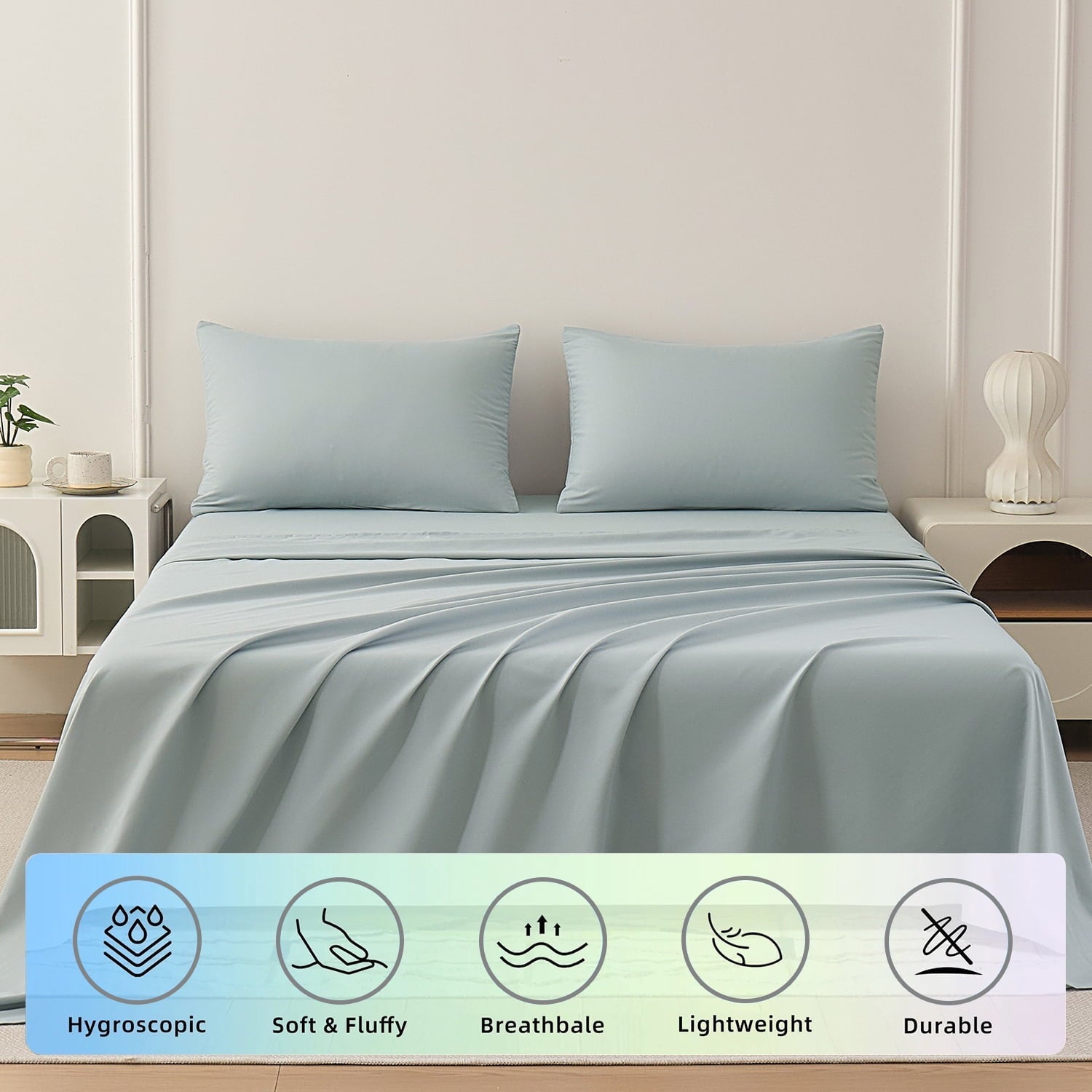 Ultra-Soft Sheets Set 4 Piece Queen/Full Size Sheet Set, Soft & Lightweight And Breathable ding Set, Fitted Sheet, Flat Sheet & ... - Cooling Hotel Quality Bedding Sheets and Pillowcases Detail