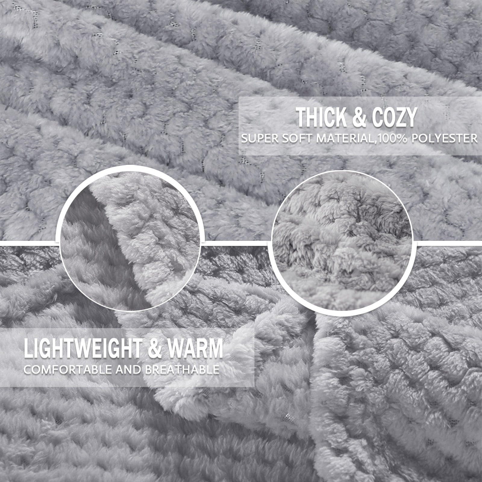 Super Soft Flannel Waffle Textured Extra Large Fleece Blanket, Super Soft and Warm Throw Blanket for Couch, Sofa and Bed (Light Grey, 50... - Luxury Knitted Decorative Throw Blanket with Fringes Detail