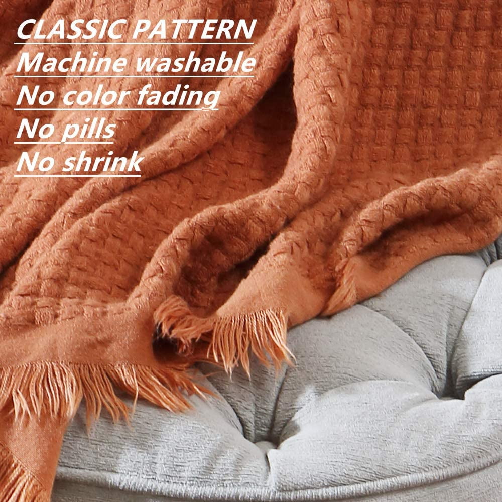 Reversible Sherpa Farmhouse Rust Knit Throw Blanket for Couch Sofa Chair Bed Home Decoration, Soft Warm Cozy Light Weight for Spring Su... - Super Soft Reversible Sherpa Flannel Blanket Detail