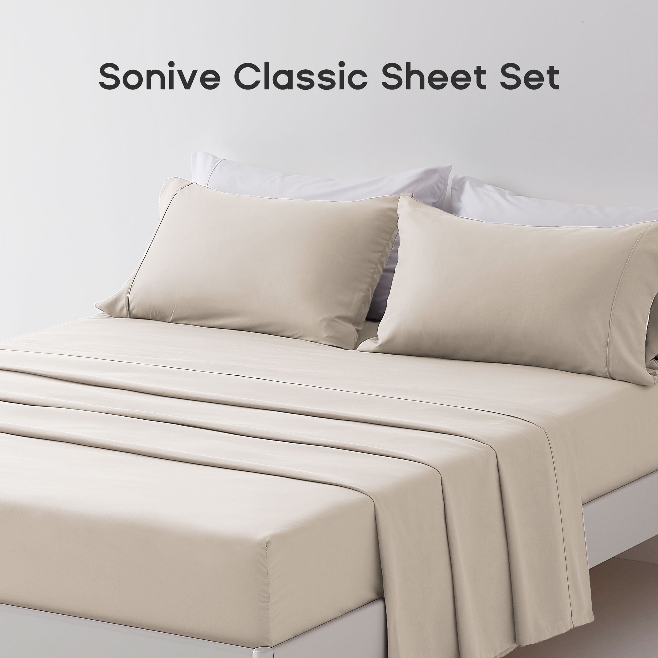 Wrinkle-Resistant Bed Sheet Sets,Ultra Soft Breathable Luxury 4 Piece, (Beige, Queen) - Breathable Egyptian Cotton Flat & Fitted Sheets Detail