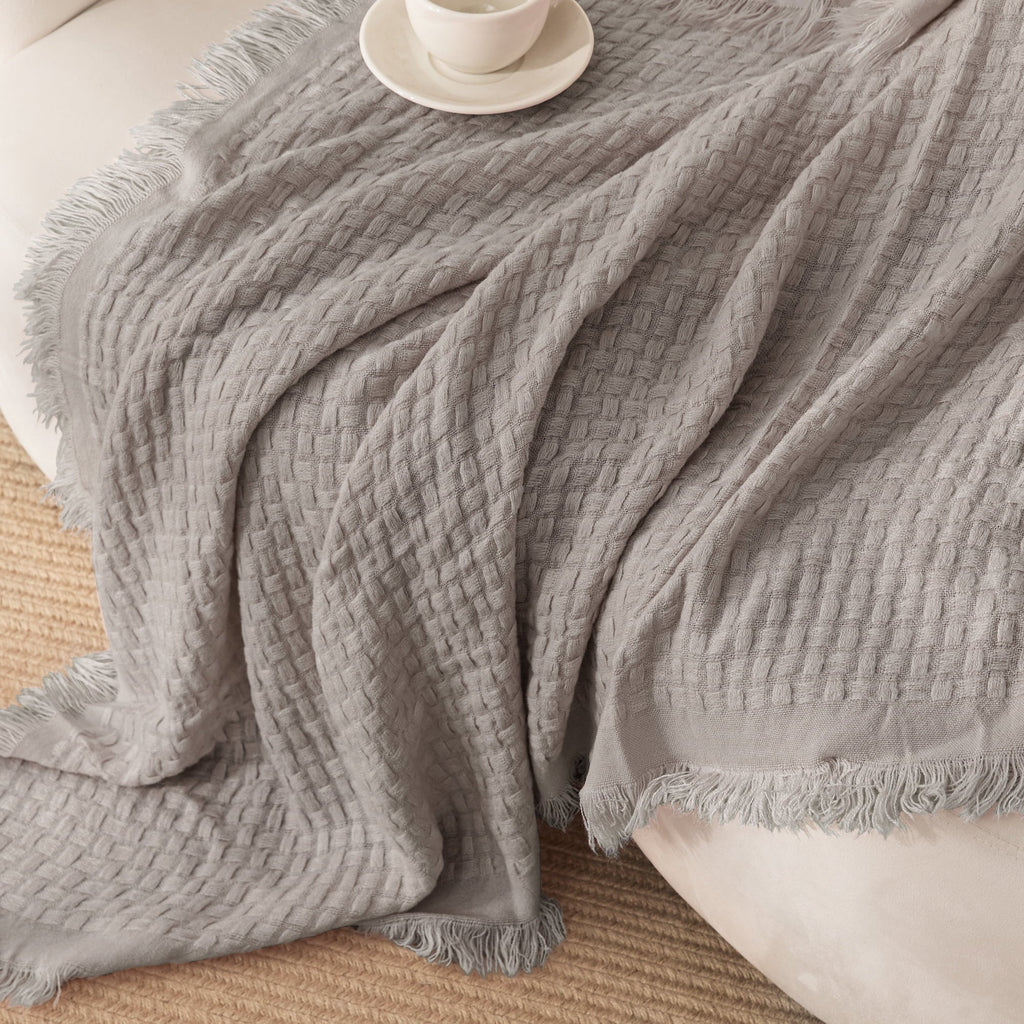 Decorative Knitted Knitted Throw Blanket with Fringes for Couch, Soft and Warm Textured Throw for All Season, Lightweight Breathable Roo... - Lightweight Plush Warm Blanket for All Seasons Detail