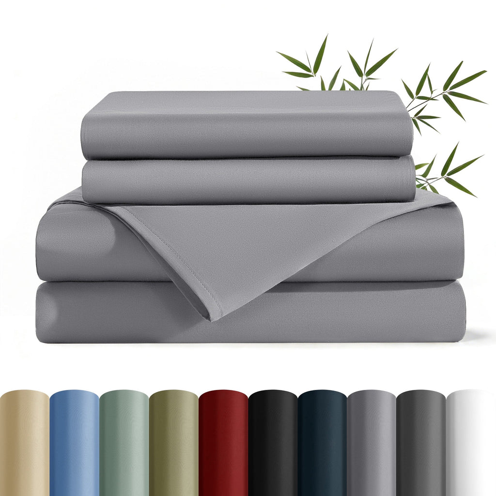 Ultra-Soft Bamboo Queen Sheet Set, Luxury Soft 4 Pieces Bed Sheets with 18" Deep Pocket, Gray - Cooling Hotel Quality Bedding Sheets and Pillowcases - Default Title