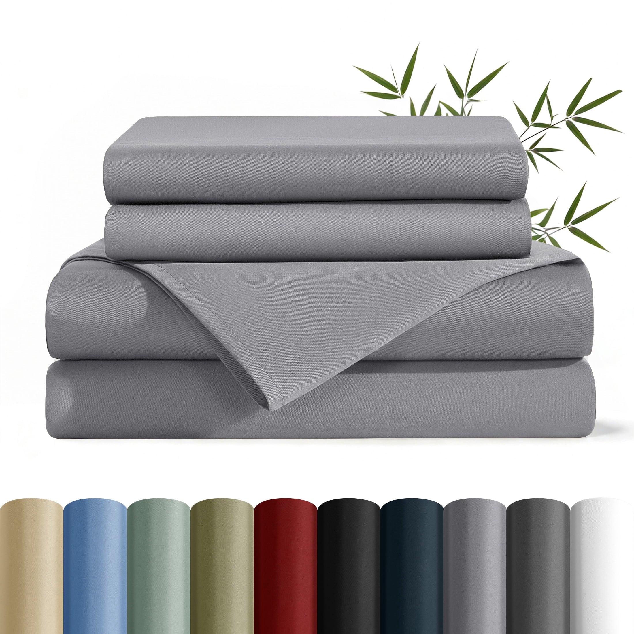 Ultra-Soft Bamboo Queen Sheet Set, Luxury Soft 4 Pieces Bed Sheets with 18" Deep Pocket, Gray - Cooling Hotel Quality Bedding Sheets and Pillowcases - Default Title