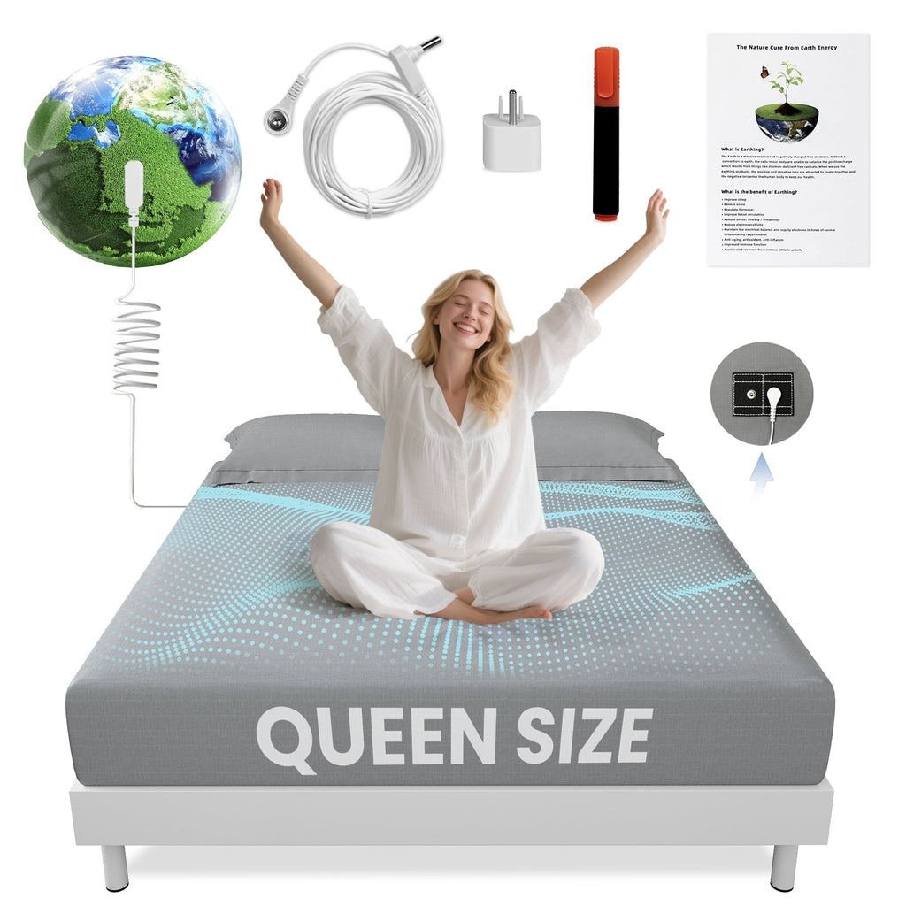 Wrinkle-Resistant Grounding Sheets Queen Size 90% Organic Cotton + 10% Pure Silver Fitted Bed Sheet Gray Fiber Grounding Sheet Earth Ce... - Premium Ultra-Soft Pillowcase Pair for Sleeping - Default Title