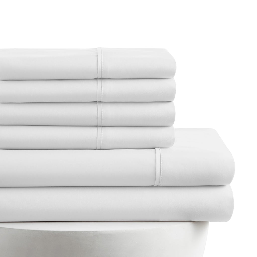 Cooling Sateen Queen Size 6 Piece Bed Sheet Set White - Ultra Soft Microfiber Deep Pocket Wrinkle Free - Cooling Hotel Quality Bedding Sheets and Pillowcases - Default Title