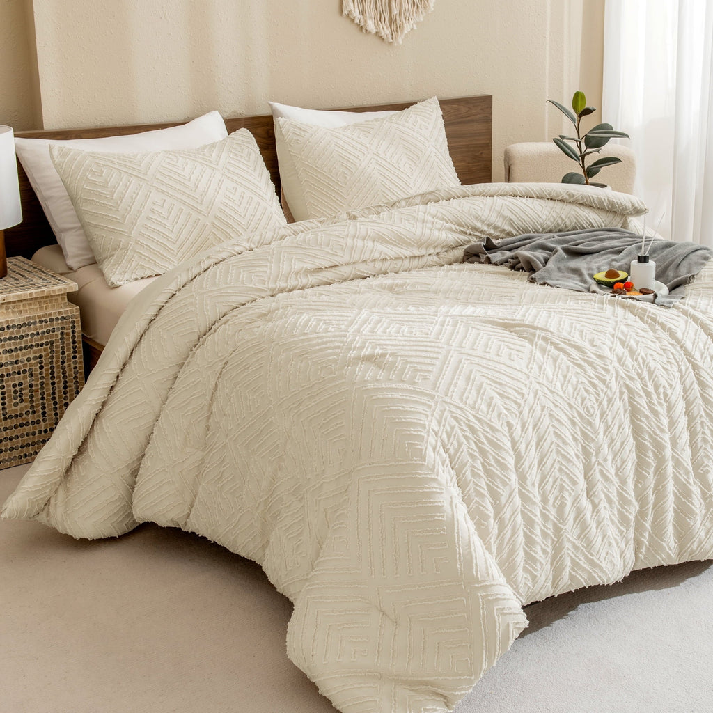 Hypoallergenic Cloud King Size Comforter Sets Beige - 3 Pieces Cream Boho Bedding Comforter Set for King Bed - Soft Fluffy Tufted Textured... - Hypoallergenic Ultra-Fluffy Quilt for Winter - Default Title