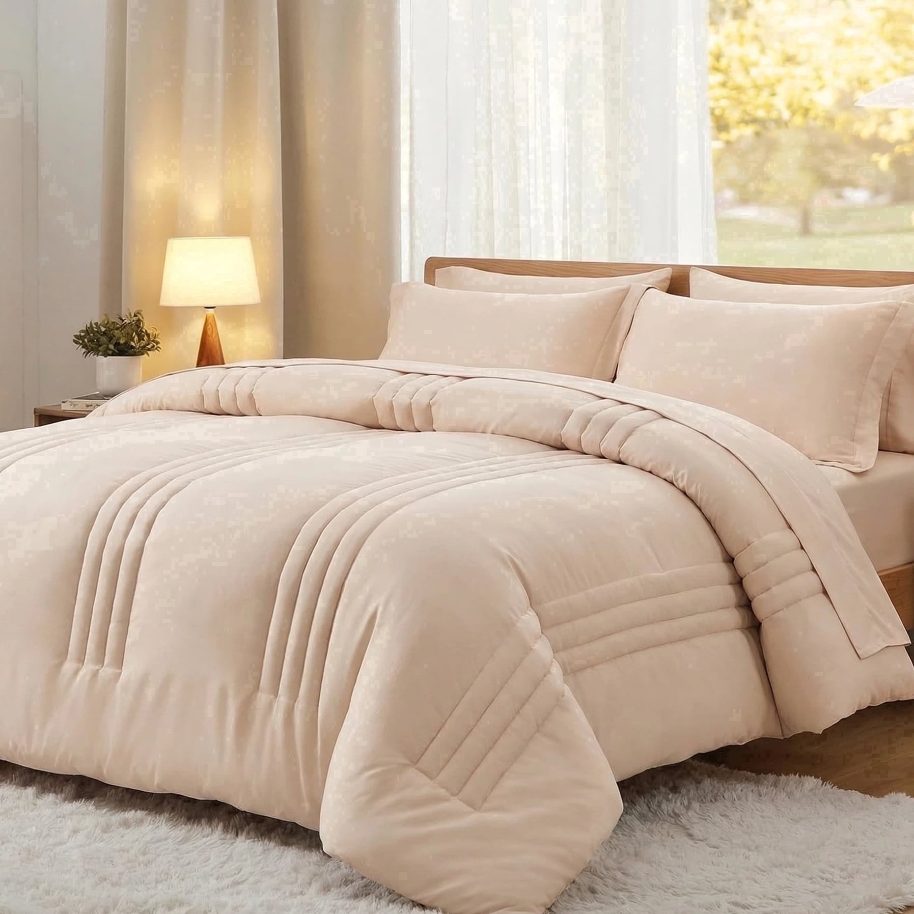 Fluffy Down Alternative Twin Comforter Set 5 Pieces,Bed in a Bag, Bedding Set with Comforter,Fitted Sheet,Flat Sheet,Pillowcase, All Season - Hypoallergenic Ultra-Fluffy Quilt for Winter - Default Title
