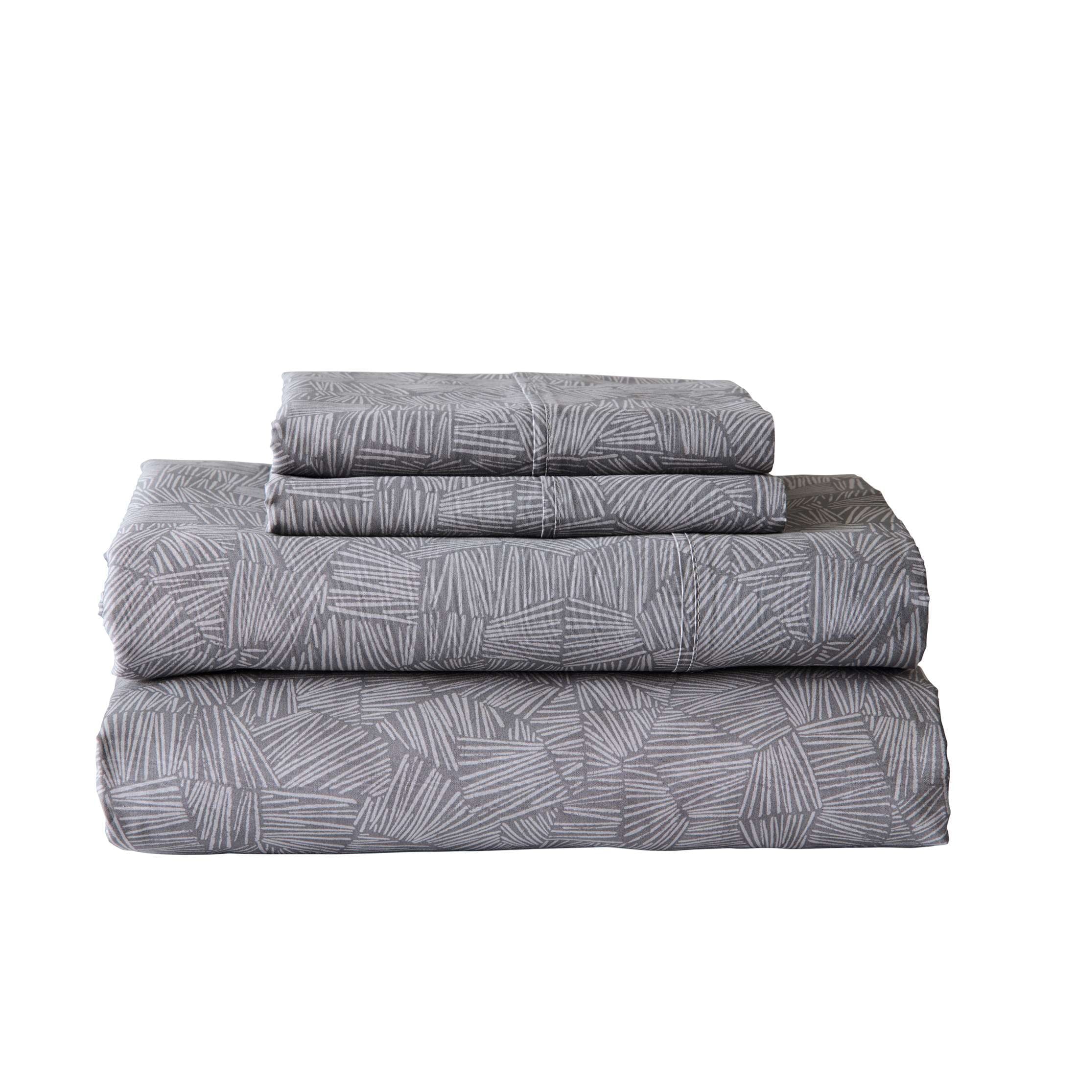 Breathable Luxury 300 Thread Count 3-Piece Cotton Percale Ziggy Geo Print Grey Flannel Bed Sheet Set, Twin - Breathable Egyptian Cotton Flat & Fitted Sheets - Default Title