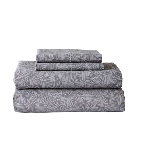 Breathable Luxury 300 Thread Count 3-Piece Cotton Percale Ziggy Geo Print Grey Flannel Bed Sheet Set, Twin - Breathable Egyptian Cotton Flat & Fitted Sheets - Default Title
