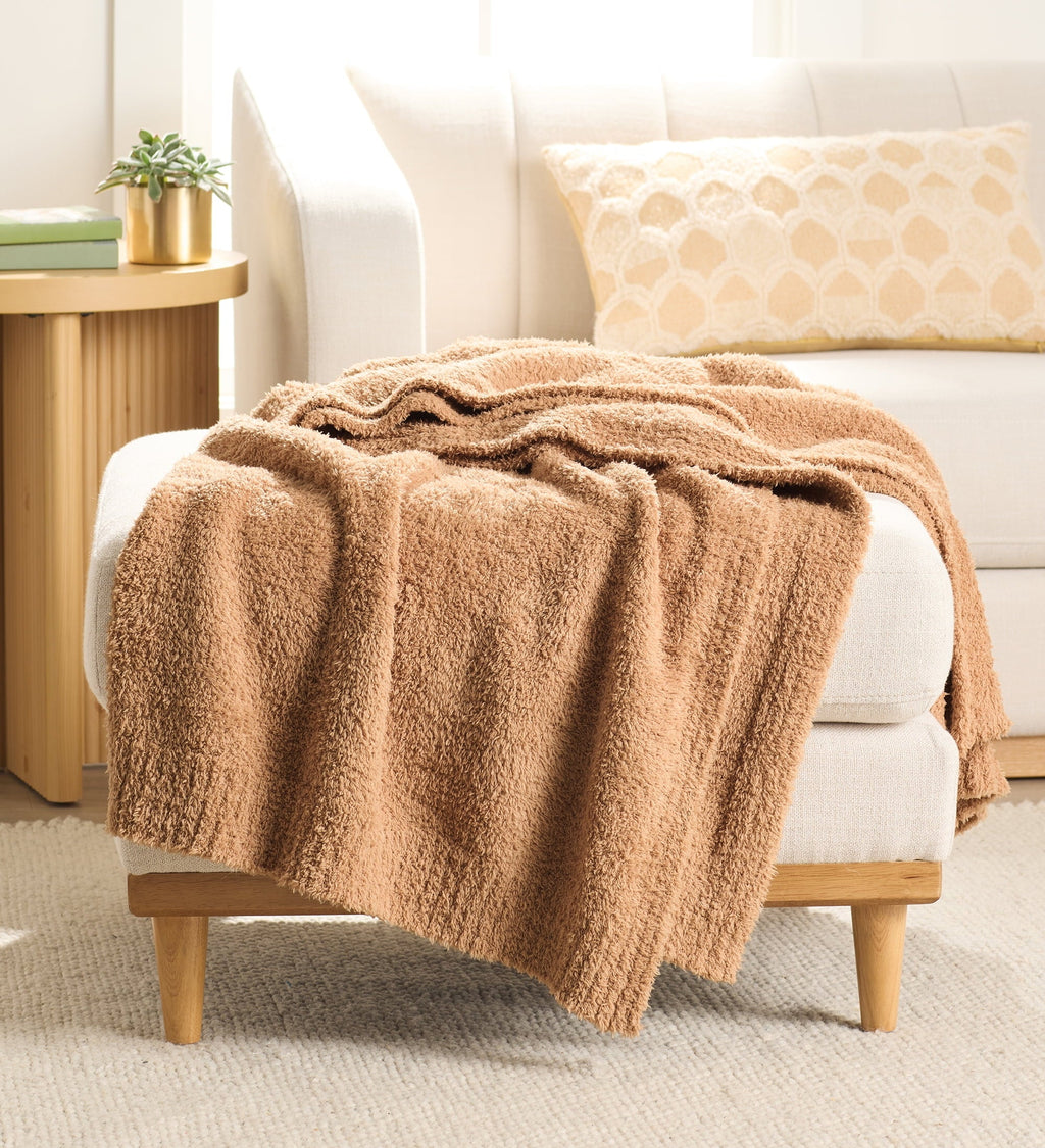 Lightweight Warm Cozy Knit Throw, Dark Caramel, 50x72" - Super Soft Reversible Sherpa Flannel Blanket - Default Title