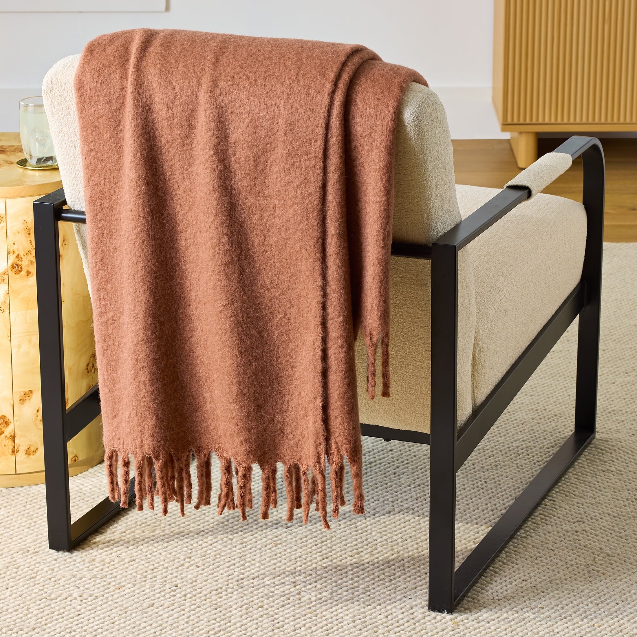 Cozy Fleece Faux Mohair Cozy Couch Throw Blanket Terracotta Clay, 50x72" - Lightweight Plush Warm Blanket for All Seasons - Default Title
