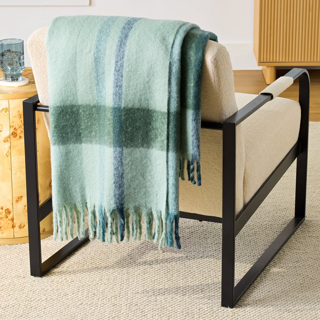 Decorative Knitted Faux Mohair Cozy Couch Throw Blanket Green Plaid, 50x72" - Cozy Fleece Throw Blanket for Couch & Bed - Default Title