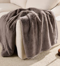 Decorative Knitted Grey Faux Fur Ultra Soft Luxury Oversized Throw Blanket 50" x 72", Grey Bisque - Luxury Knitted Decorative Throw Blanket with Fringes - Default Title