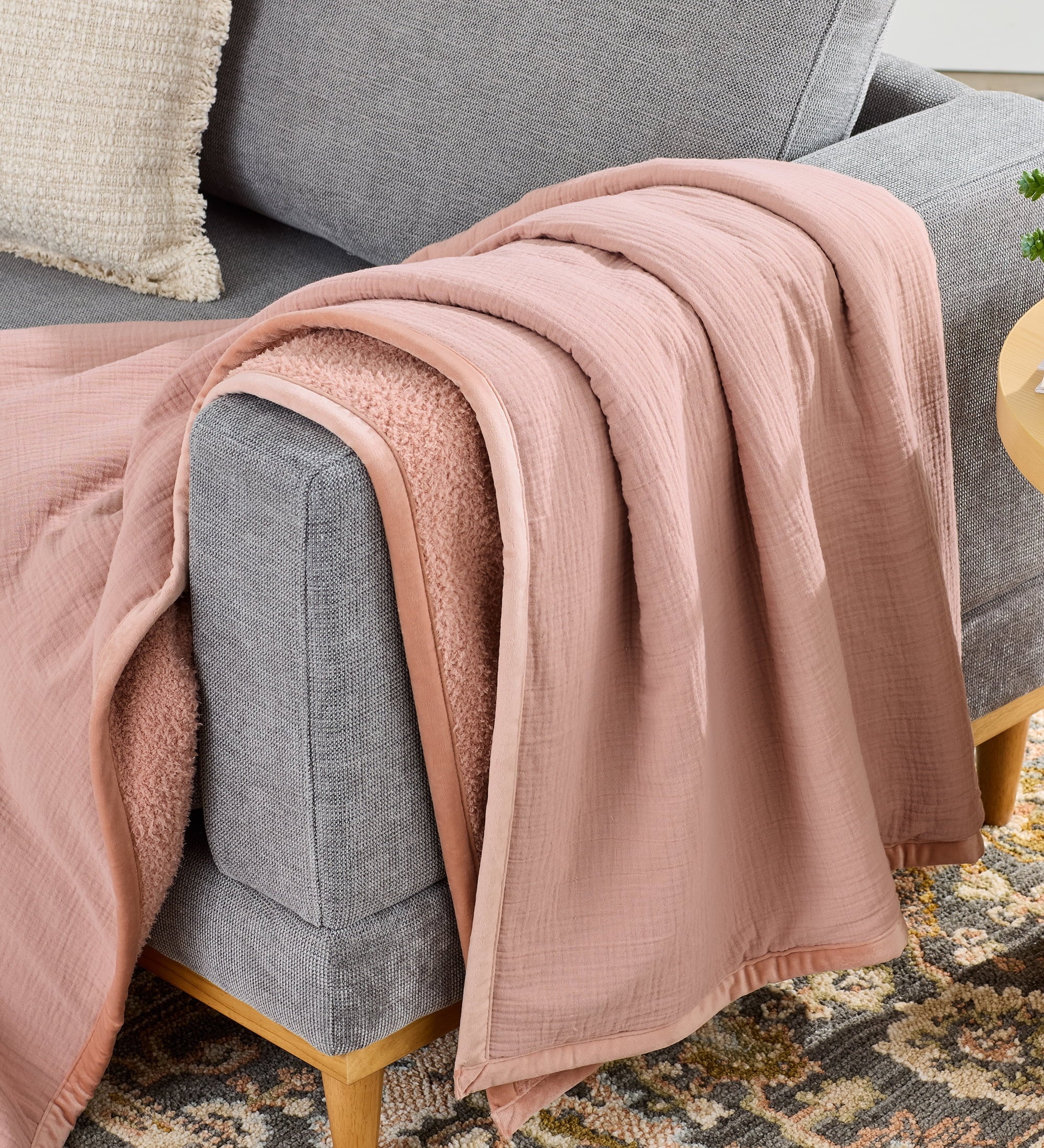 Decorative Knitted Gauze Reverse to Cozy Knit Super Soft Throw Blanket, Oversized, Antique Blush - Super Soft Reversible Sherpa Flannel Blanket - Default Title