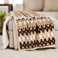 Lightweight Warm Printed Velvet Plush Reverse to Faux Fur Super Soft Throw Blanket, Oversized, Linder Border Beige - Luxury Knitted Decorative Throw Blanket with Fringes - Default Title