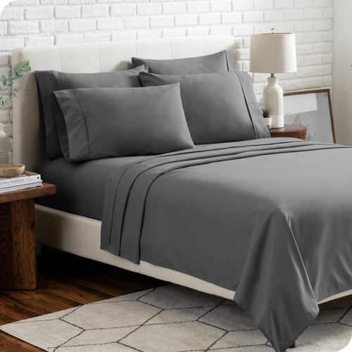 Breathable Luxury Luxury Bed Sheet Set- 6 Piece - Queen, Gray - Cooling Hotel Quality Bedding Sheets and Pillowcases - Default Title