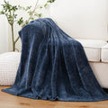 Super Soft Flannel Navy Blue Chenille Throw for Couch Bed,Soft Navy Knit Blanket, Housewarming Gifts, 51"x 67" - Super Soft Reversible Sherpa Flannel Blanket - Default Title