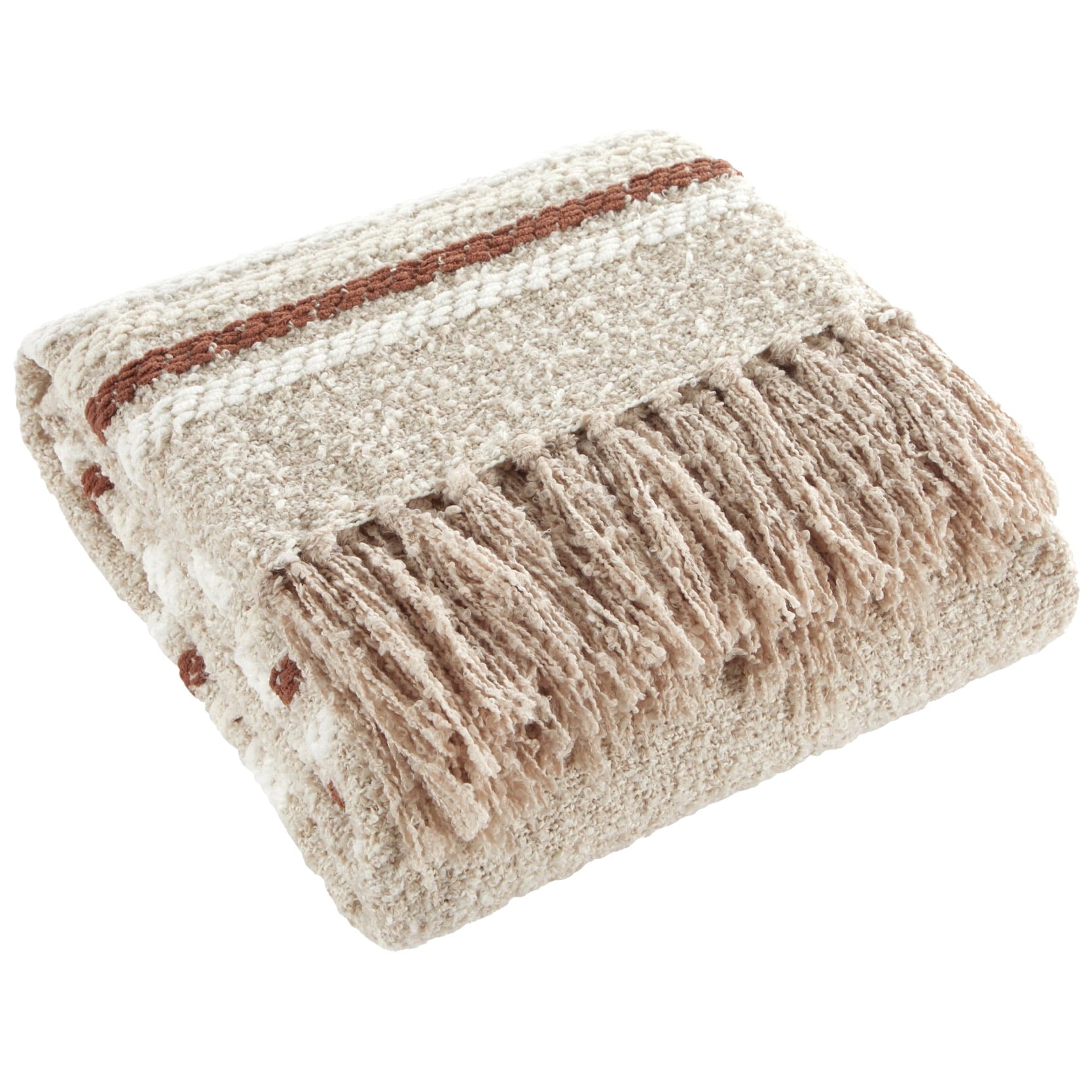Lightweight Warm 60" x 50" Cozy Striped Porcini Chenille Throw - Luxury Knitted Decorative Throw Blanket with Fringes - Default Title