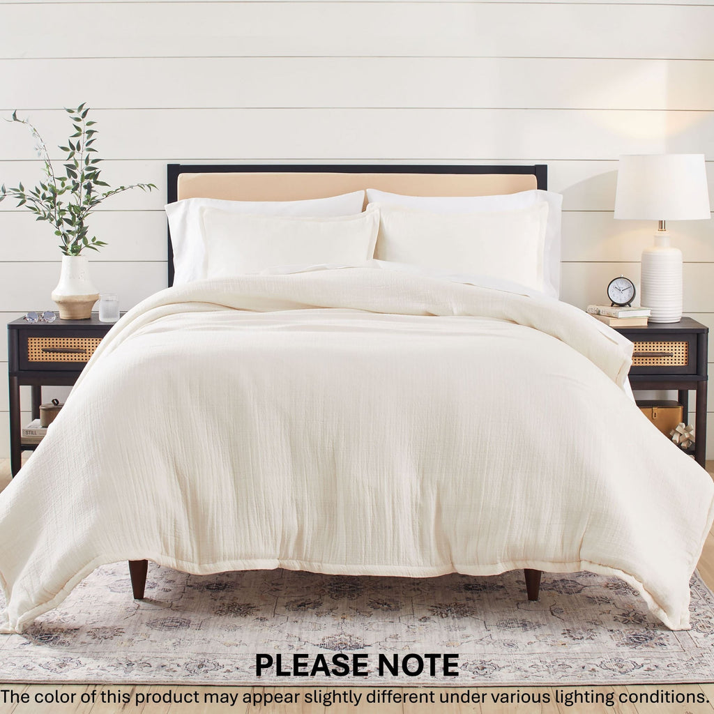 Hypoallergenic Cloud 3-Piece Cream Gauze Comforter Set, Adult Full/Queen - Luxurious Quilted Duvet Cover Set - Default Title