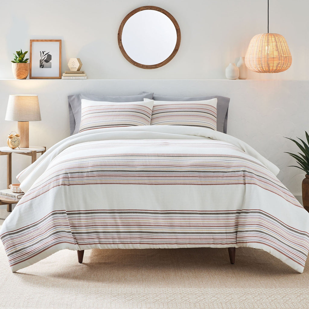 Luxurious Quilted 3-Piece Red Yarn Dye Stripe Comforter Set, Full/Queen - All-Season Down Alternative Comforter Insert - Default Title