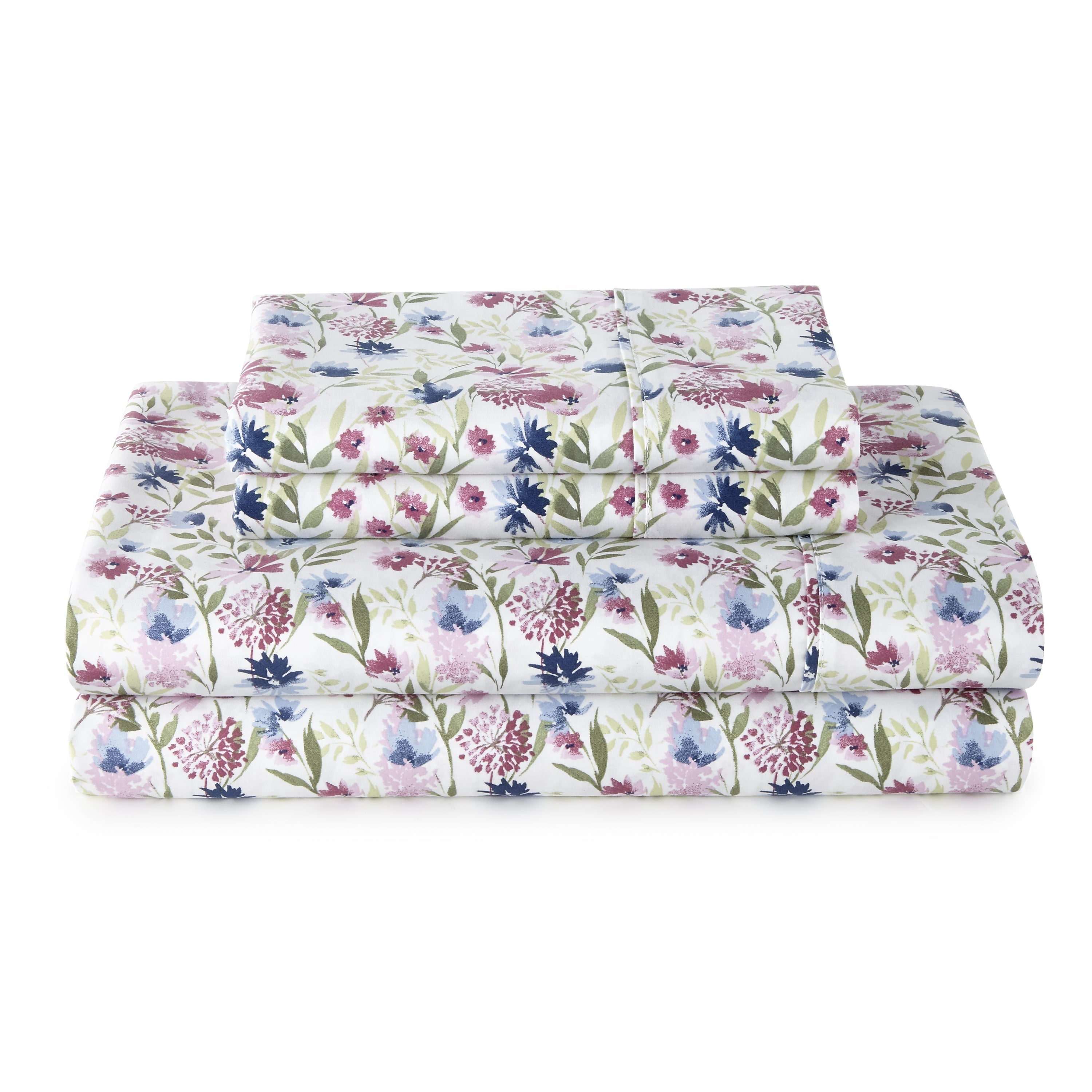 Premium Egyptian Cotton 4-Piece 300 Thread Count Bashful Blooms Cool Cotton Sateen Bed Sheet Set, Queen - Breathable Egyptian Cotton Flat & Fitted Sheets - Default Title