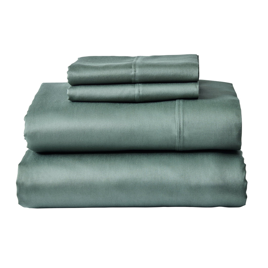 Cooling Sateen 4-Piece 300 Thread Count Green Ash Cotton Sateen Bed Sheet Set, Cali King - Premium Ultra-Soft Pillowcase Pair for Sleeping - Default Title