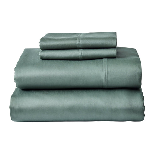 Cooling Sateen 4-Piece 300 Thread Count Green Ash Cotton Sateen Bed Sheet Set, Cali King - Premium Ultra-Soft Pillowcase Pair for Sleeping - Default Title