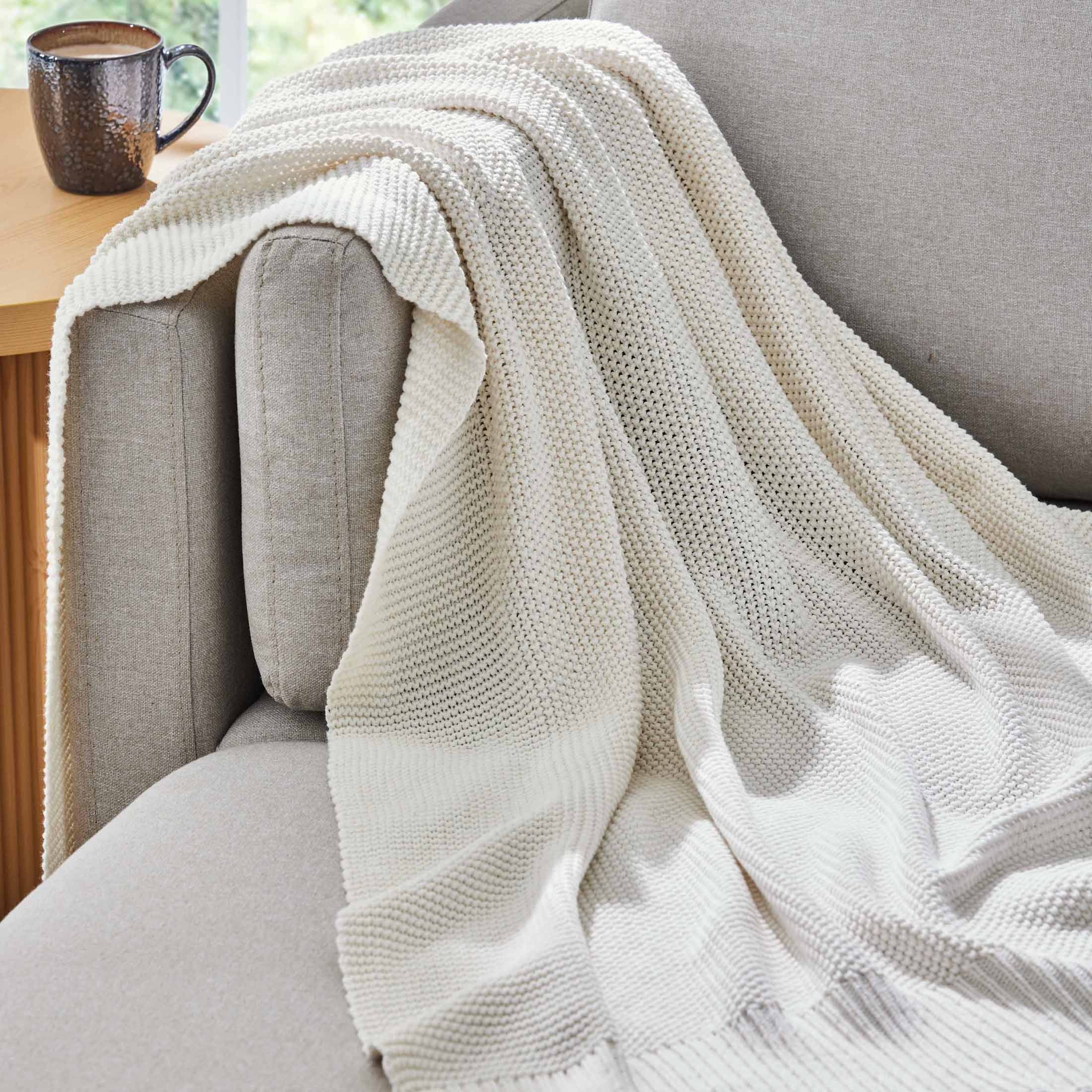 Lightweight Warm Chunky Knit Papyrus Throw, Cotton-Blend, 50"x60", 2.3 lb, All Ages - Cozy Fleece Throw Blanket for Couch & Bed - Default Title