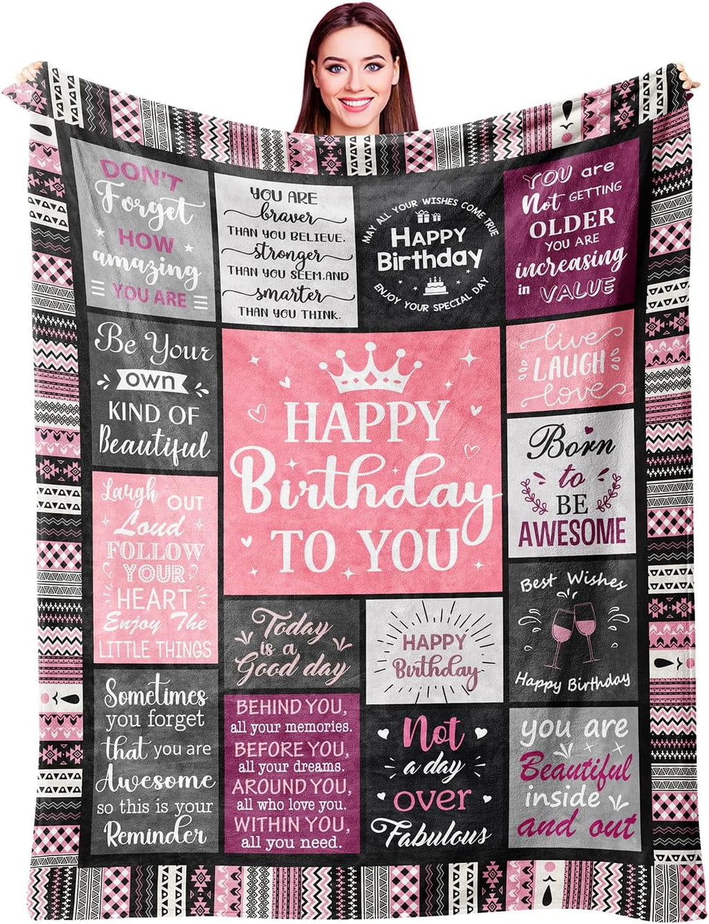 Reversible Sherpa Birthday Gifts for Women Girls Throw Blanket, Happy Birthday Decorations for Women, Gifts for Women Birthday Unique, ... - Lightweight Plush Warm Blanket for All Seasons - Default Title